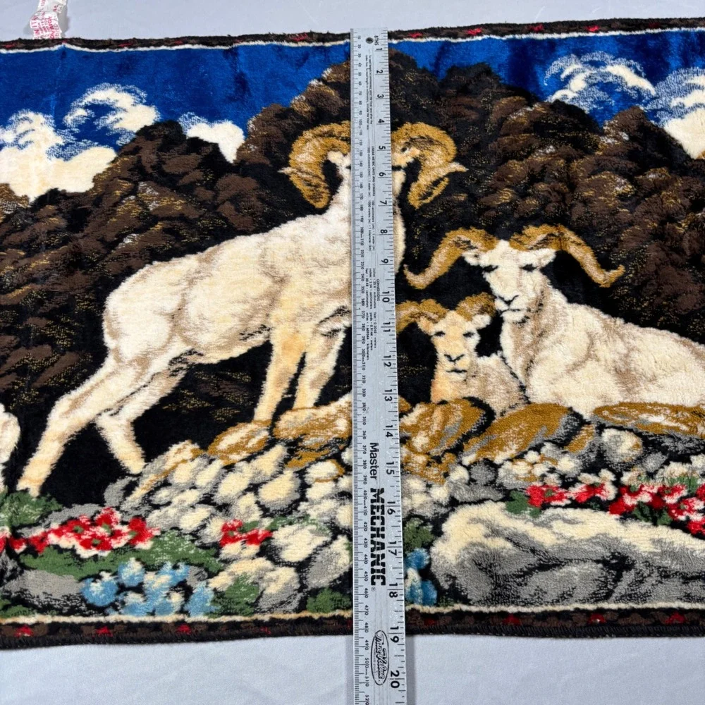 Ramallah Trading Co Vintage Wall Hanging Rug Italy Blue Bighorn Sheep 39x19